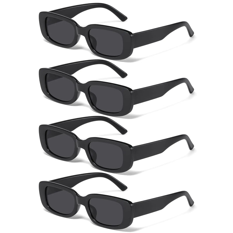 JASPIN Rectangle Sunglasses for Women Men Trendy Y2k Retro 90s Sun Glasses UV400 Protection Cool Square Frame Black+black+black+black