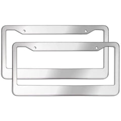 2PCS Chrome Stainless Steel Metal License Plate Frame Tag Cover With Screw Caps