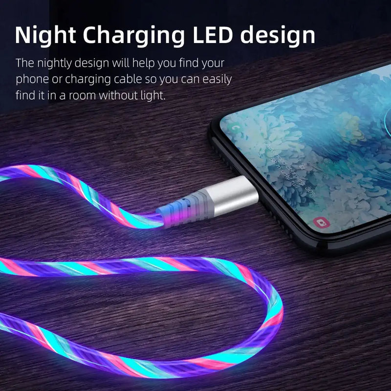 3A Glowing Cable Micro USB Type C Cable Fast Charging For iPhone  LED light phone Chargers